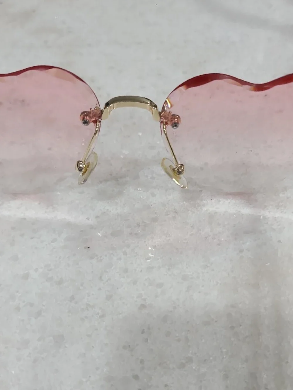 Rimless Heart & Rectangle Sunglasses Set — Pink & Brown